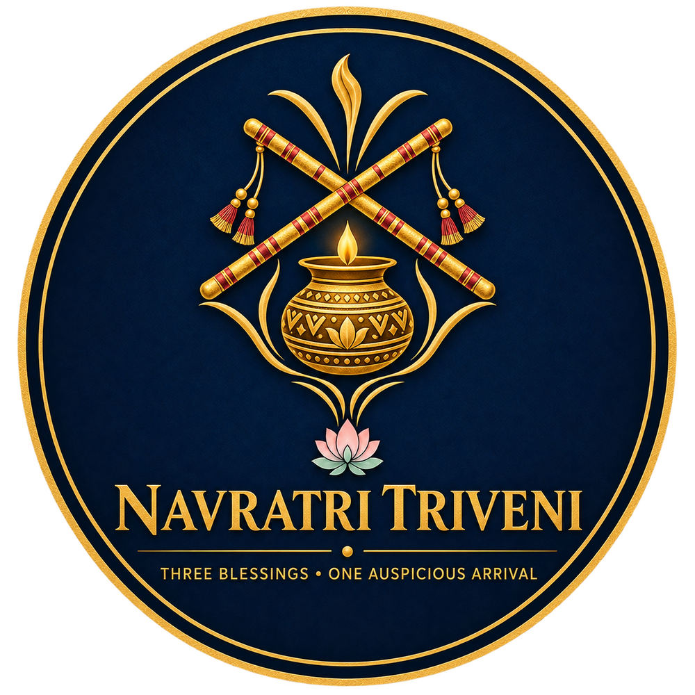 Navratri Triveni 2026 three-mug limited-edition gift-set badge.