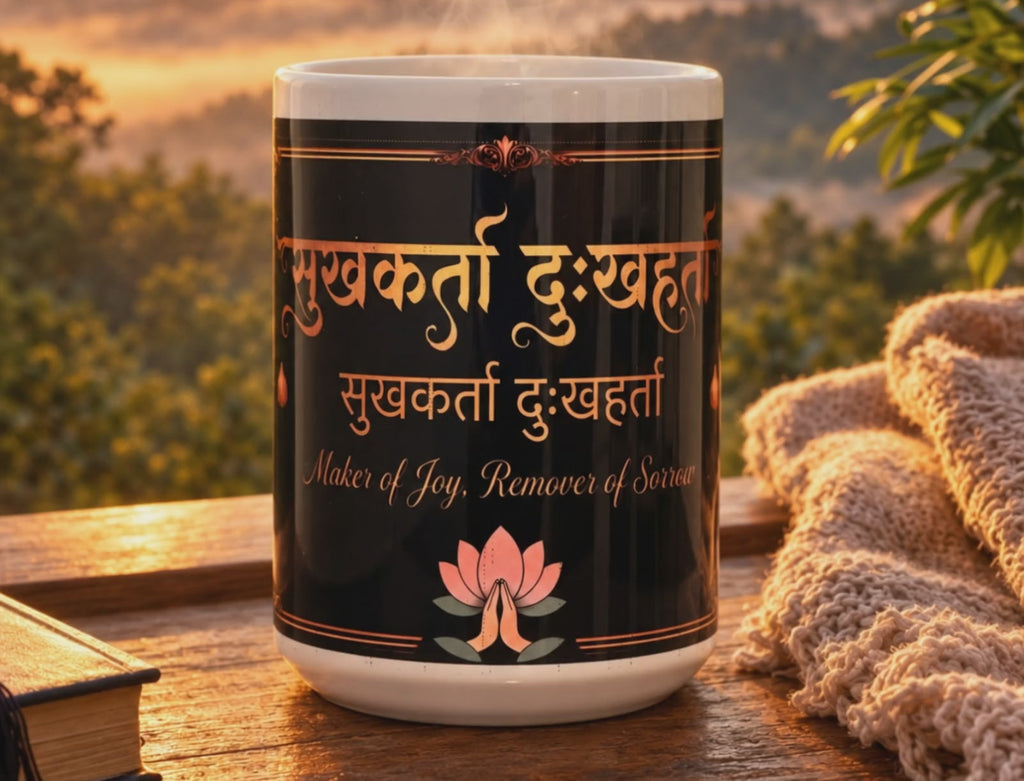 Sukhkarta Dukhharta — Ganesh Chaturthi Triveni Mug | Sanskrit · Marathi · English